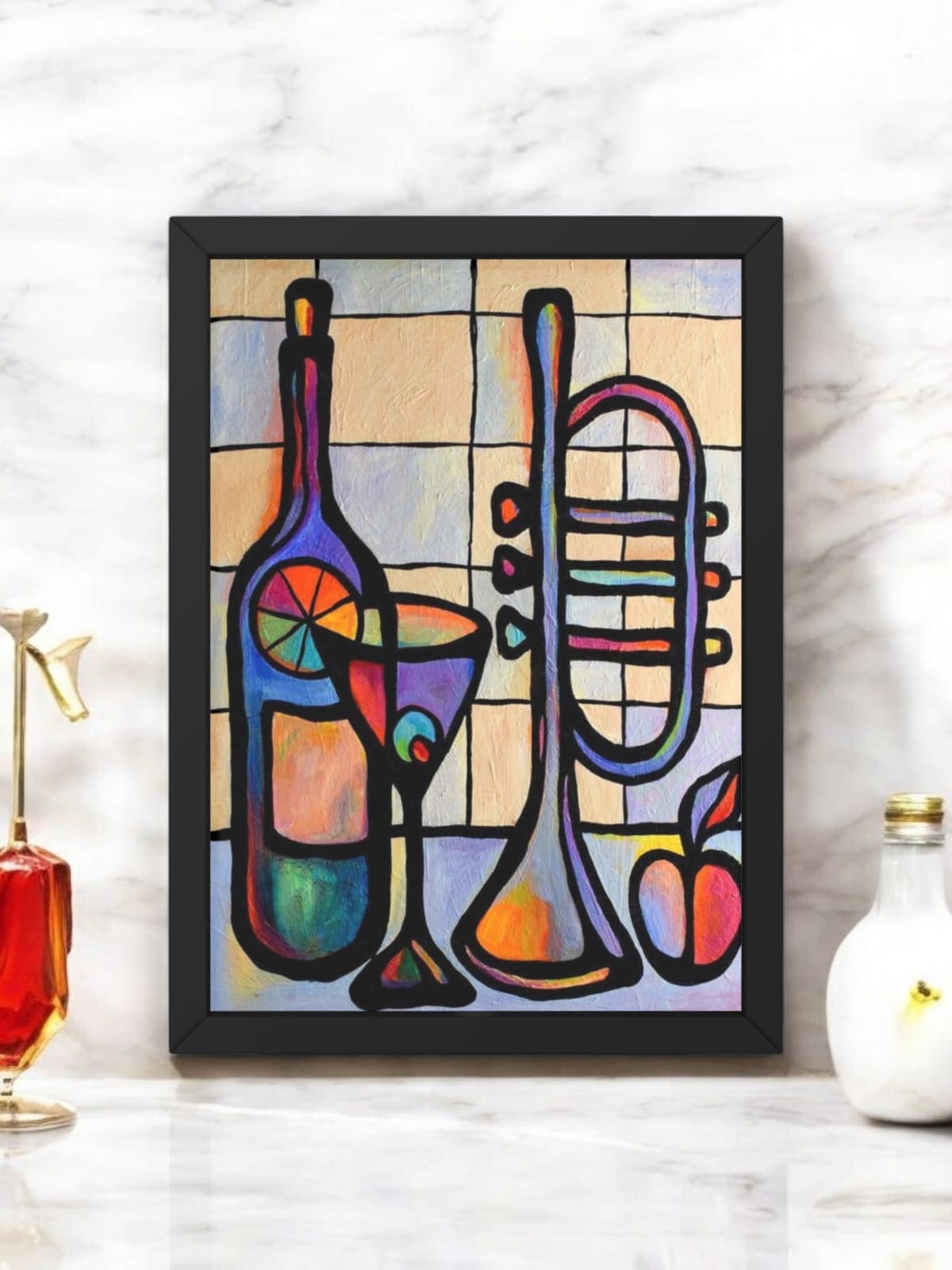Abstract Jazz & Wine Wall Canvas Painting – A Fusion of Music and Elegance
