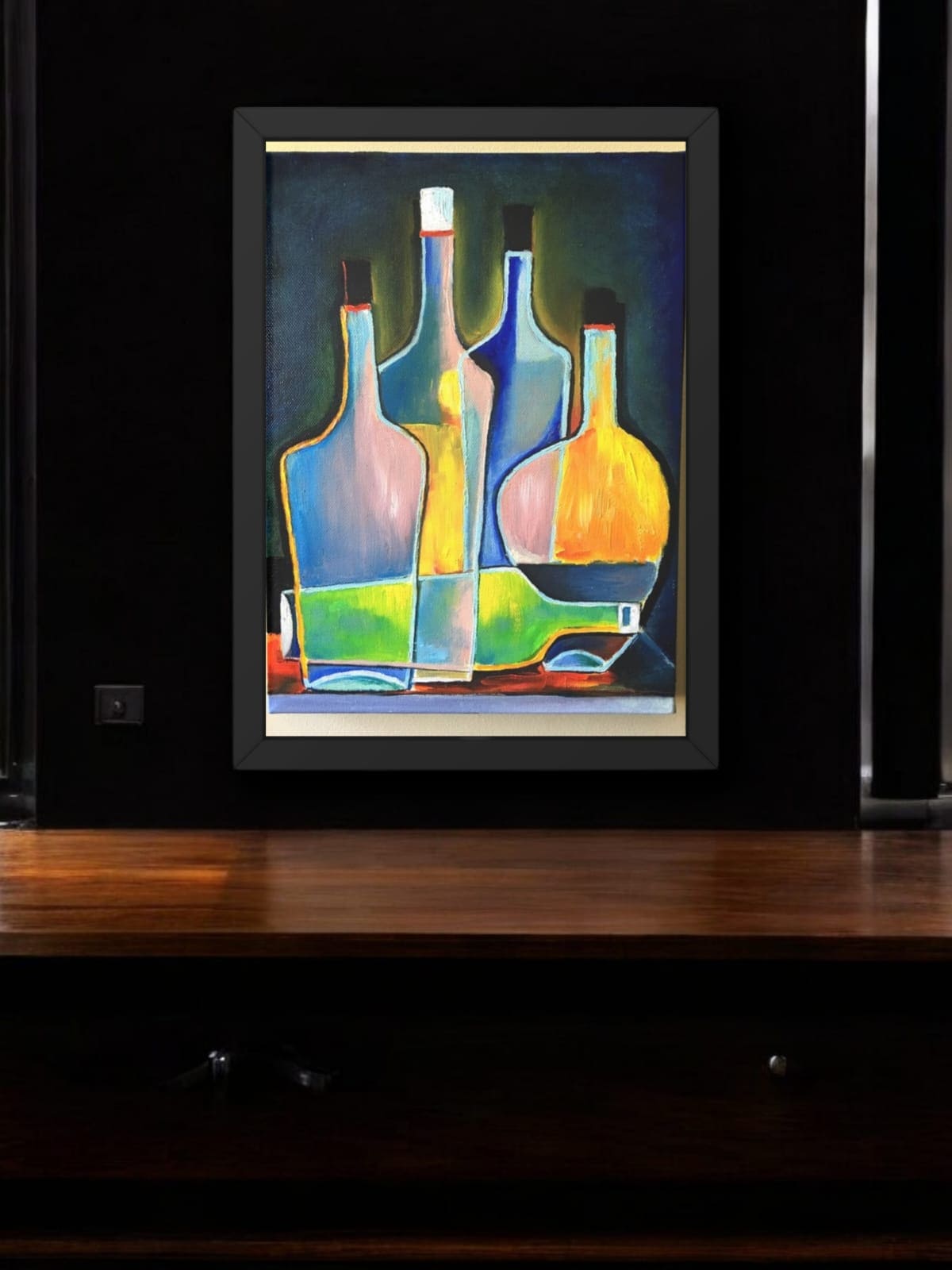 Abstract Bottles in Vibrant Colors- Canvas Painting