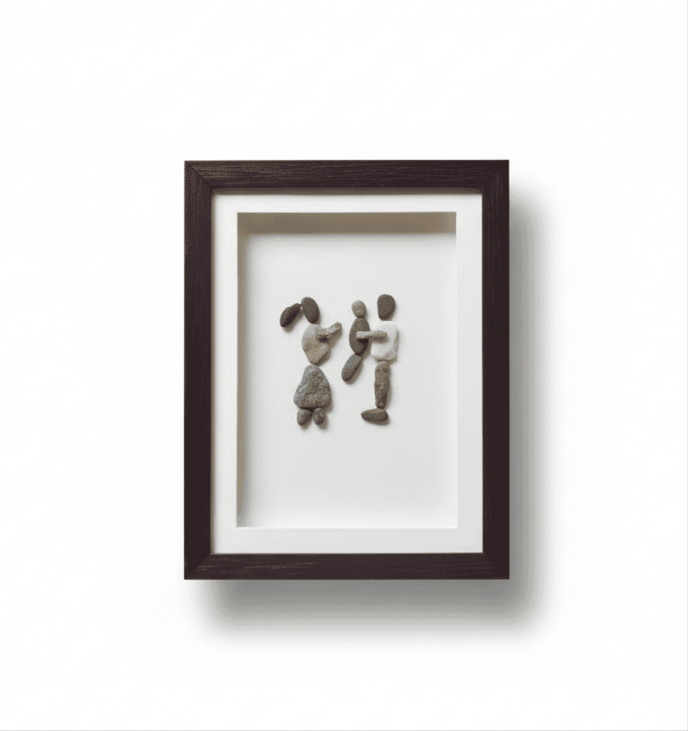 Premium Handcrafted Pebble Art Sibling Bond by Prahalad Pawar - Unique 9x12 Wall Decor for Home