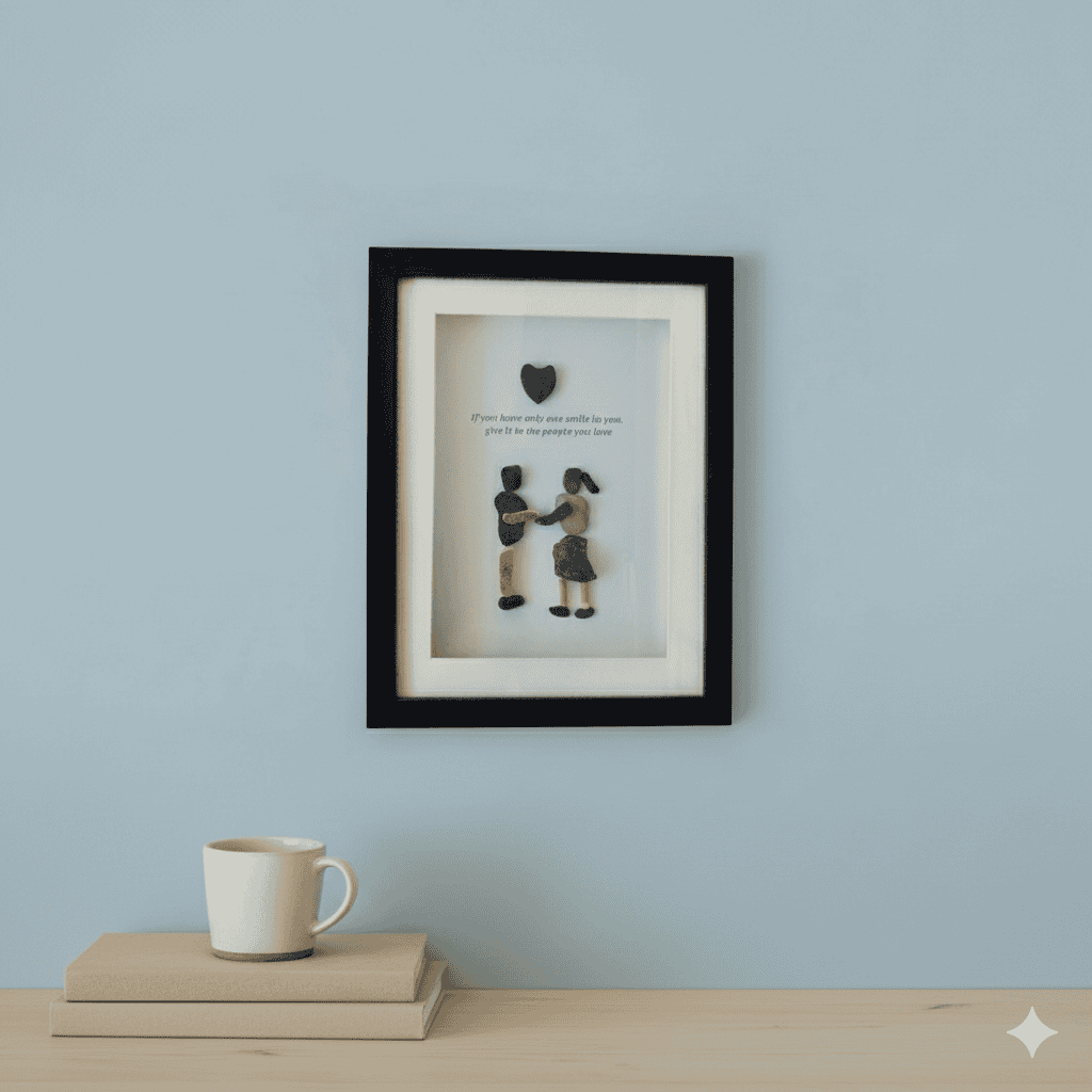 Premium Handcrafted Pebble Art Couple with Love Quote by Prahalad Pawar - Unique 9x12 Wall Decor for Home