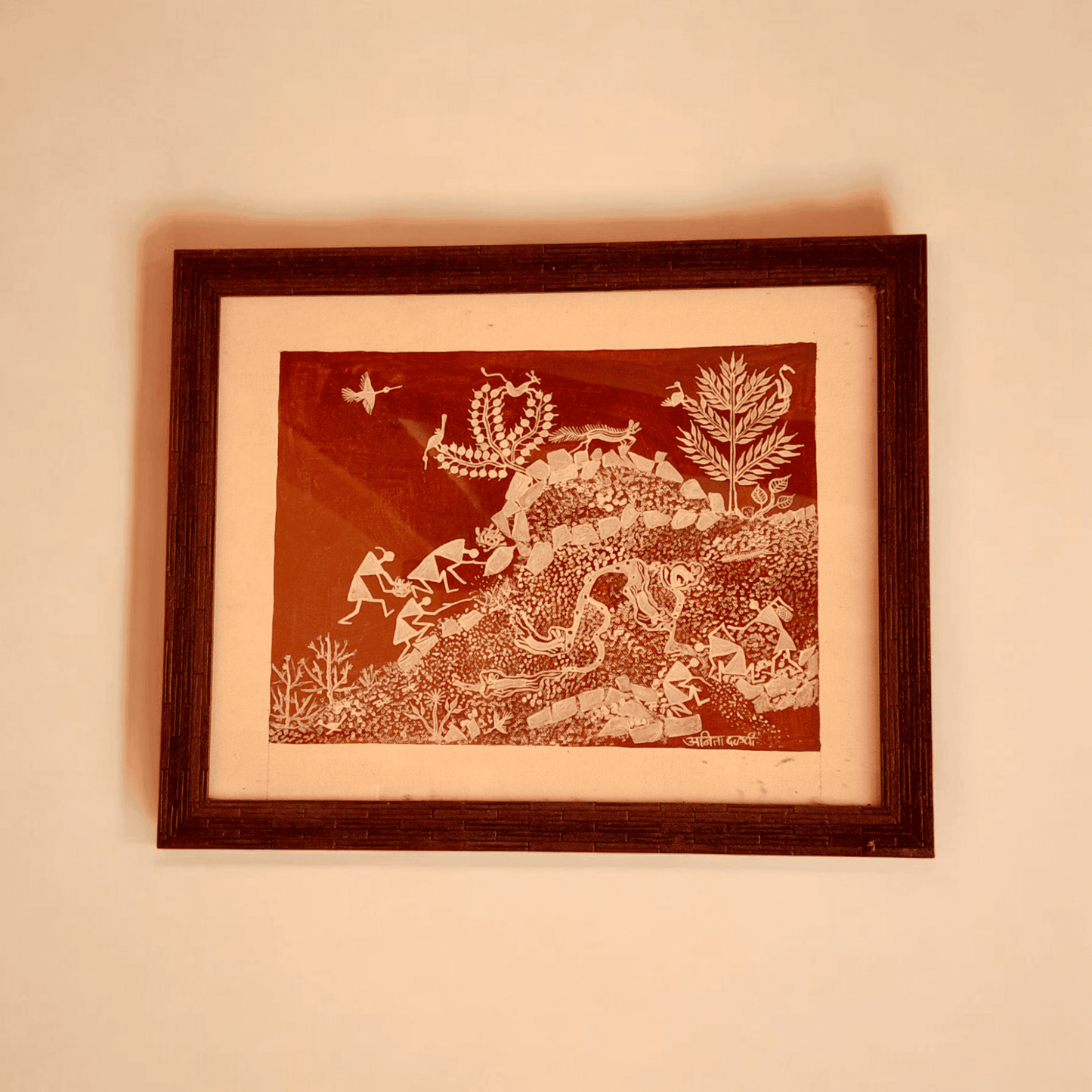 Boy Bathing in River – Traditional Warli Art (16"*13")