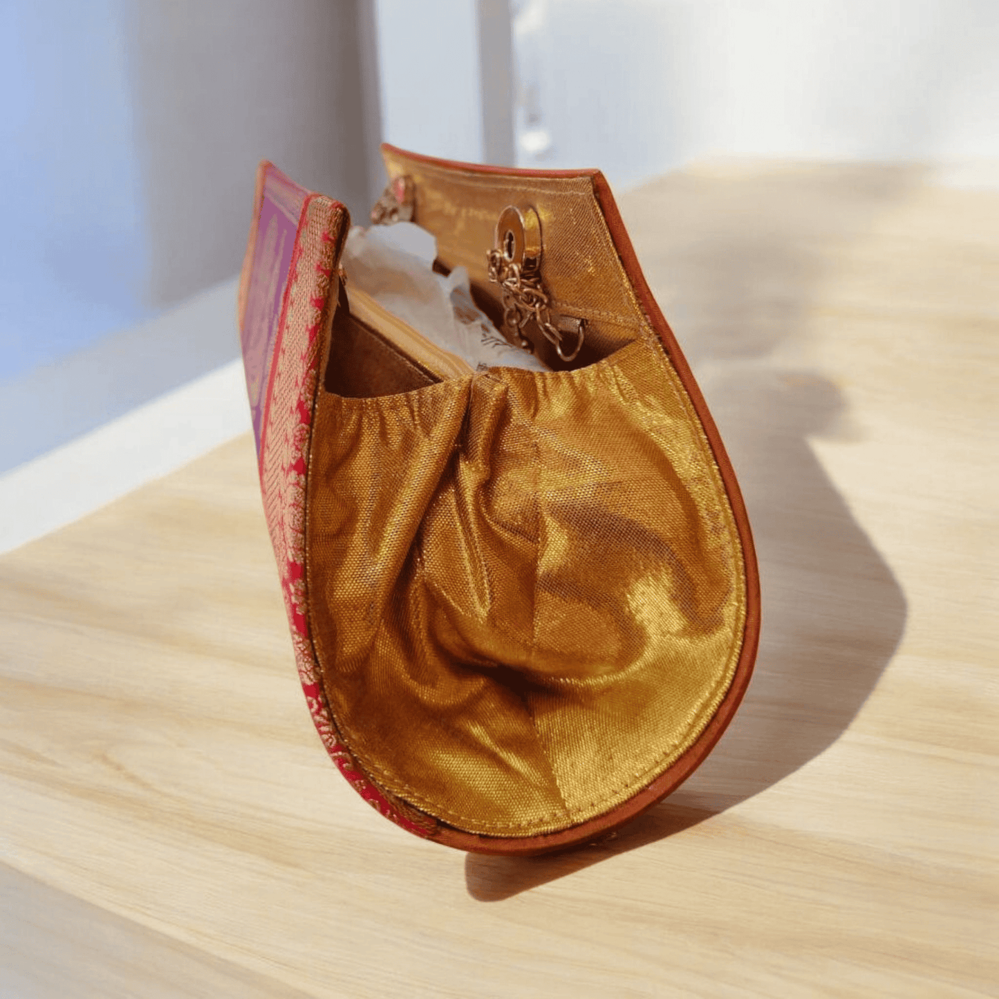 Handmade Peacock Motif Silk Handbag