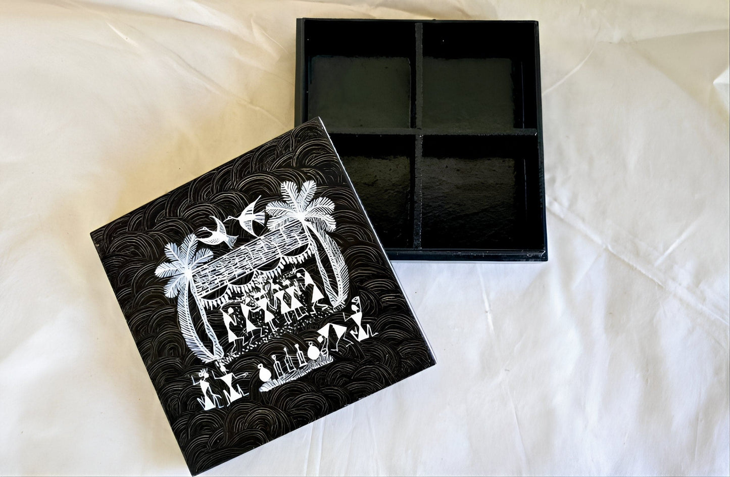 Handcrafted Wooden Dry Fruits Box with Warli Art(7*7*1.5)