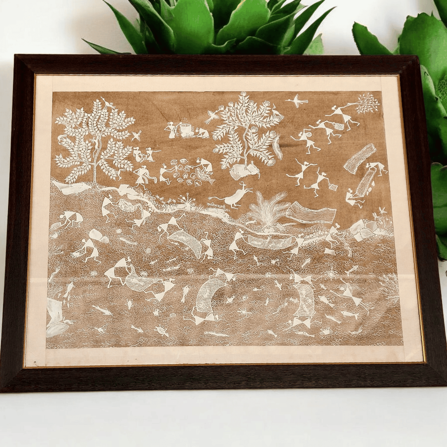 Fishing in Village River – A Traditional Warli Painting by Bharat Bhushan Awardee Balu Jivya Mashe (30"*24")
