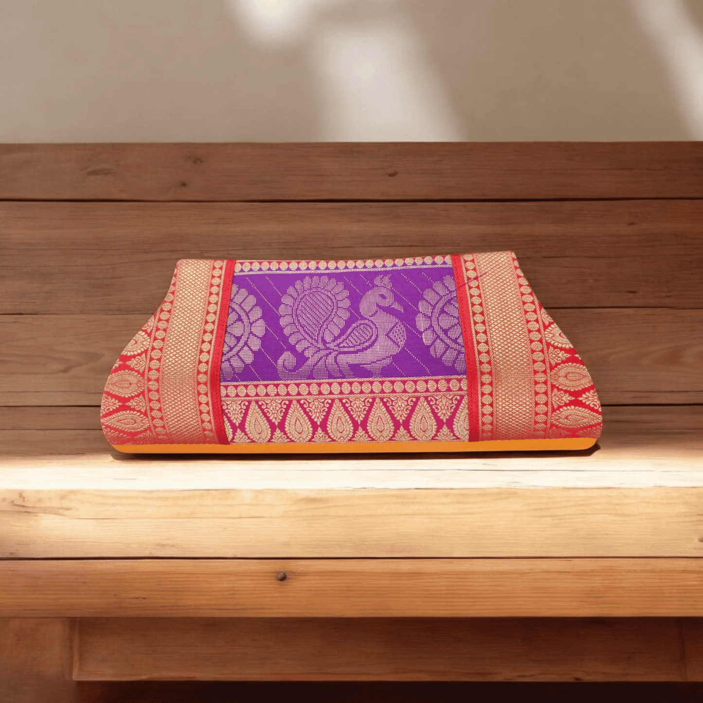 Handmade Peacock Motif Silk Handbag