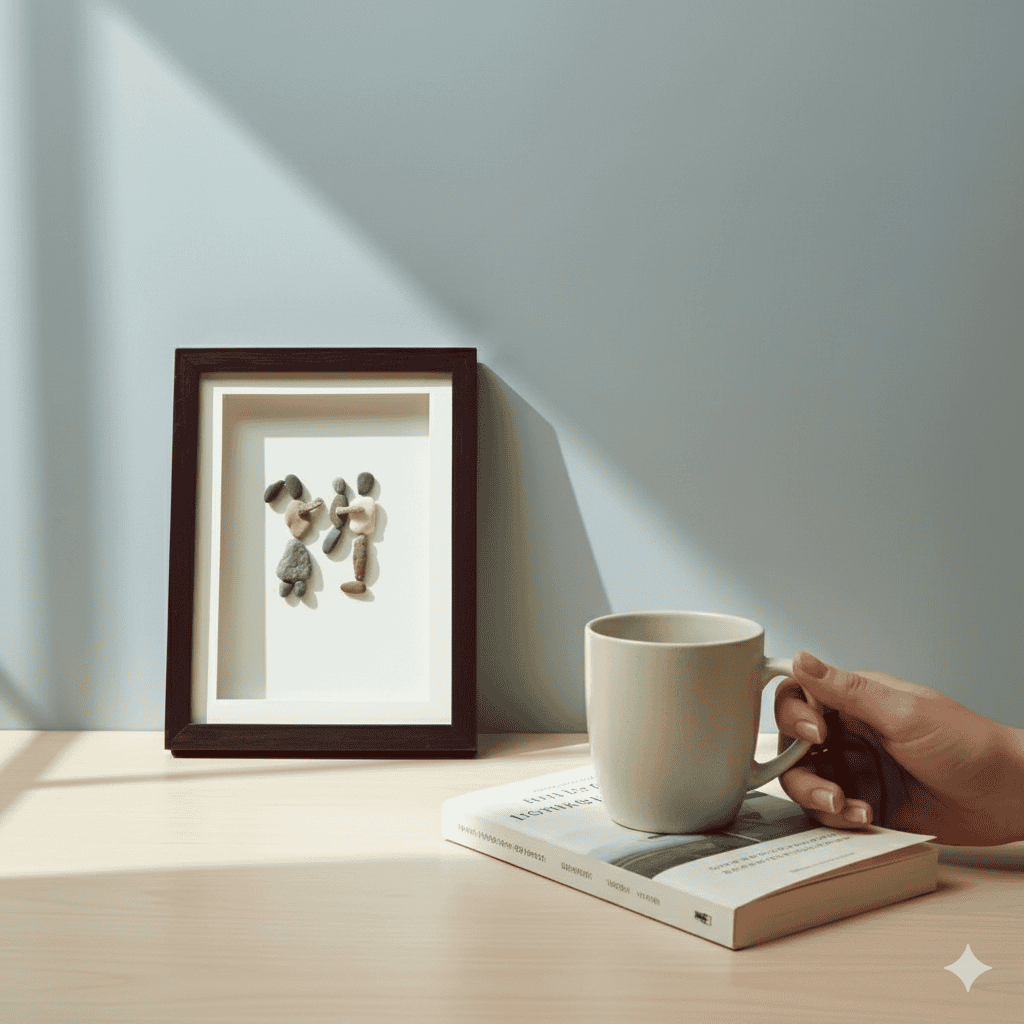 Premium Handcrafted Pebble Art Sibling Bond by Prahalad Pawar - Unique 9x12 Wall Decor for Home