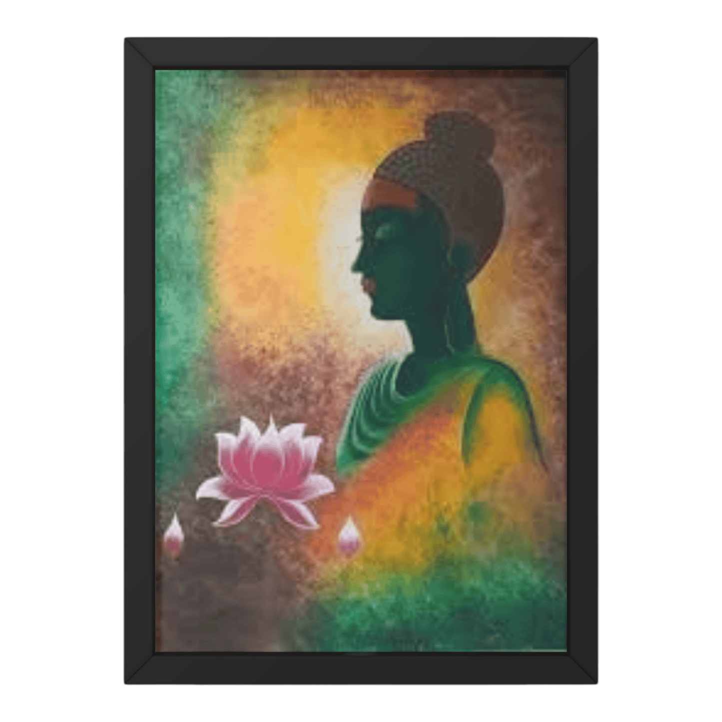 Premium Handmade Canvas Painting Of Serene Buddha with Lotus Blossoms