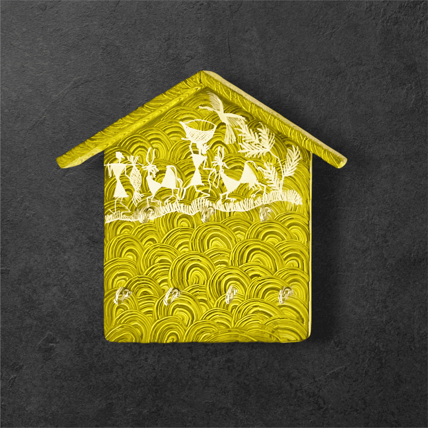 Big Wooden Key Holder with Warli Art (6*8)