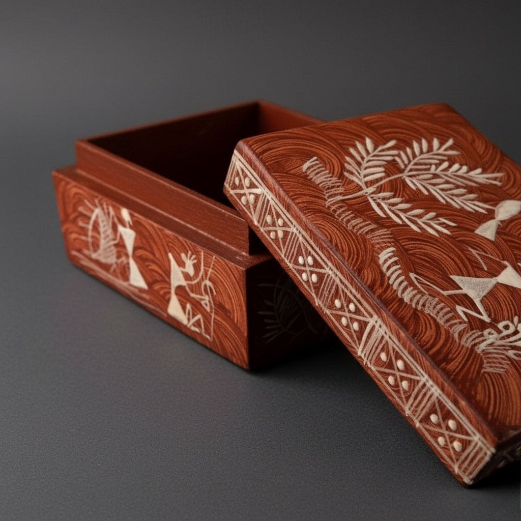 Handcrafted Wooden Gift Box with Warli Art (3*4*2)
