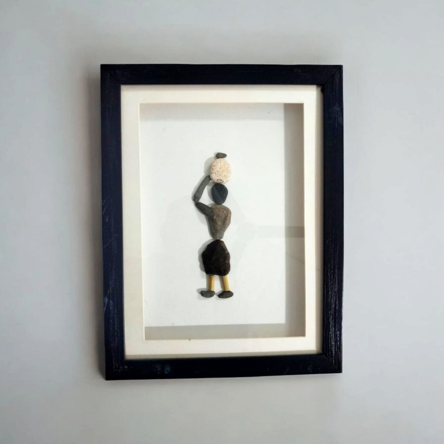 Handcrafted Pebble Art Woman with Basket by Prahalad Pawar - Unique 9x12 Wall Decor for Home