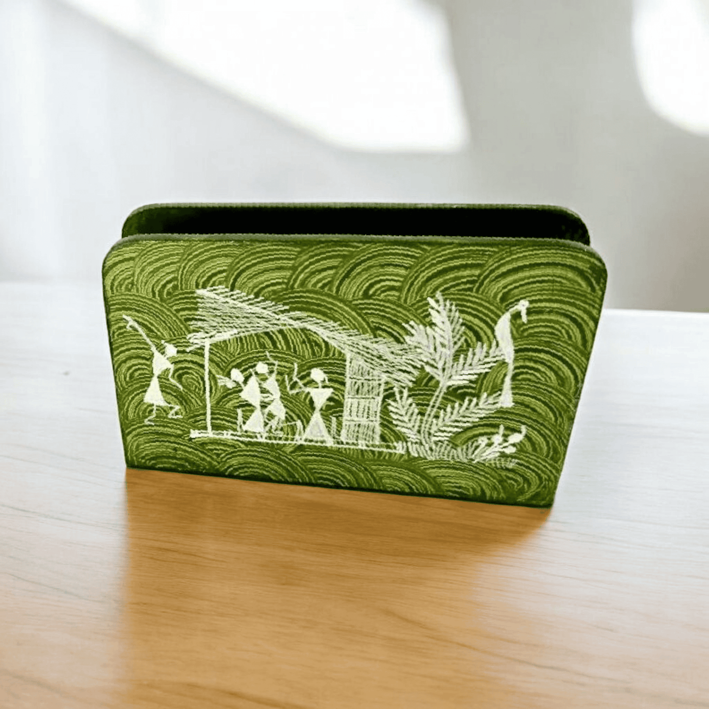 Handcrafted wooden napkin holder with Warli art (6*1*4)