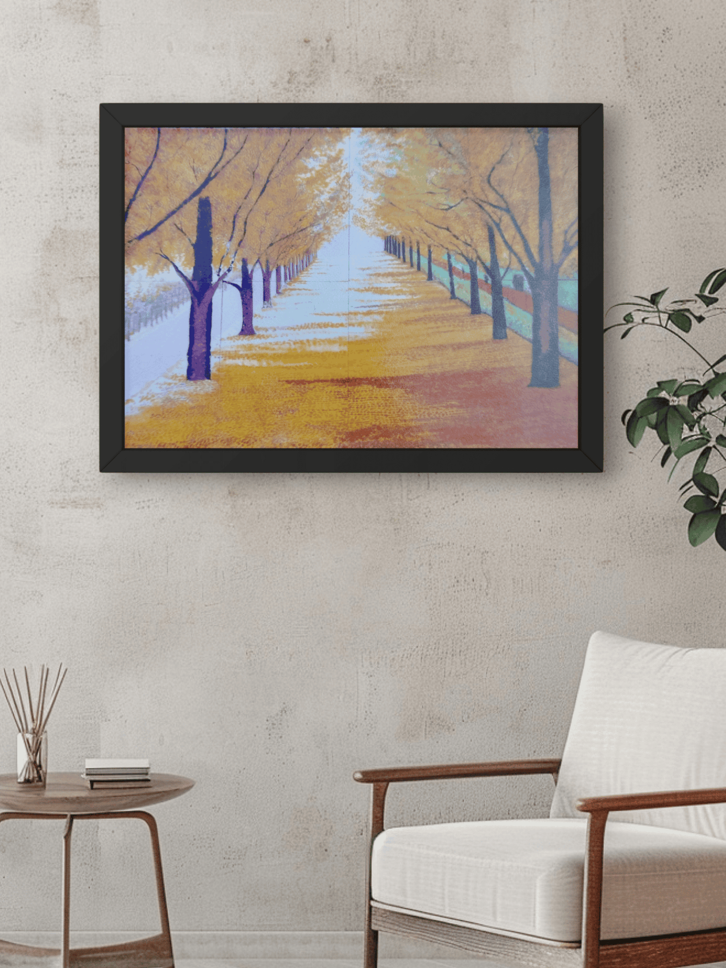 Golden Pathway of Autumn Trees - Premium Handmade Canvas Painting