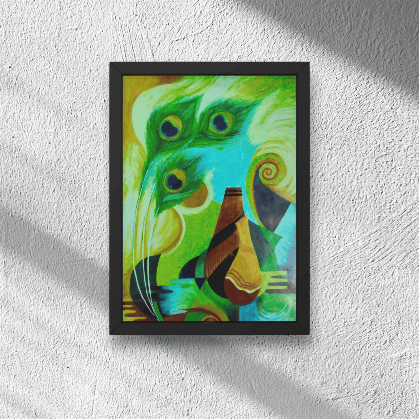 Premium Handmade Abstract Harmony with Peacock Feathers- Canvas Painting
