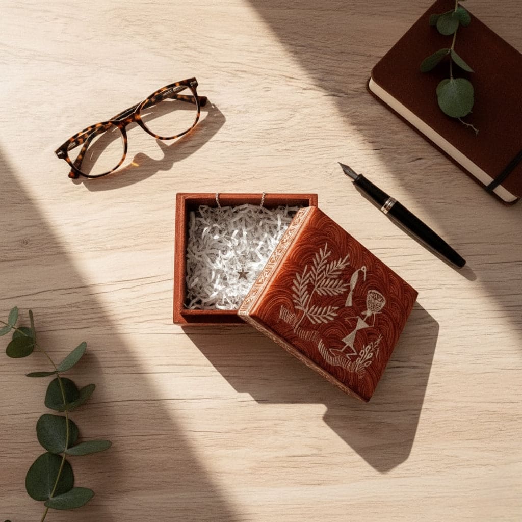 Handcrafted Wooden Gift Box with Warli Art (3*4*2)
