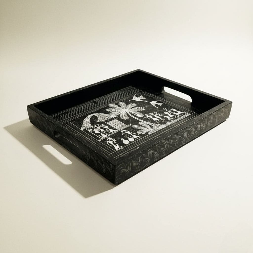 Handcrafted Wooden Tray with Warli Art(7*10)