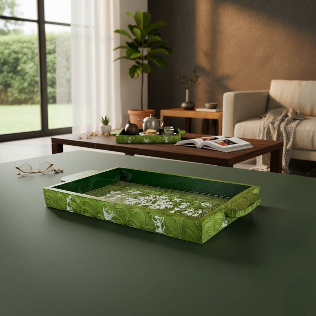 Handcrafted Wooden Tray with Warli Art(6*10)