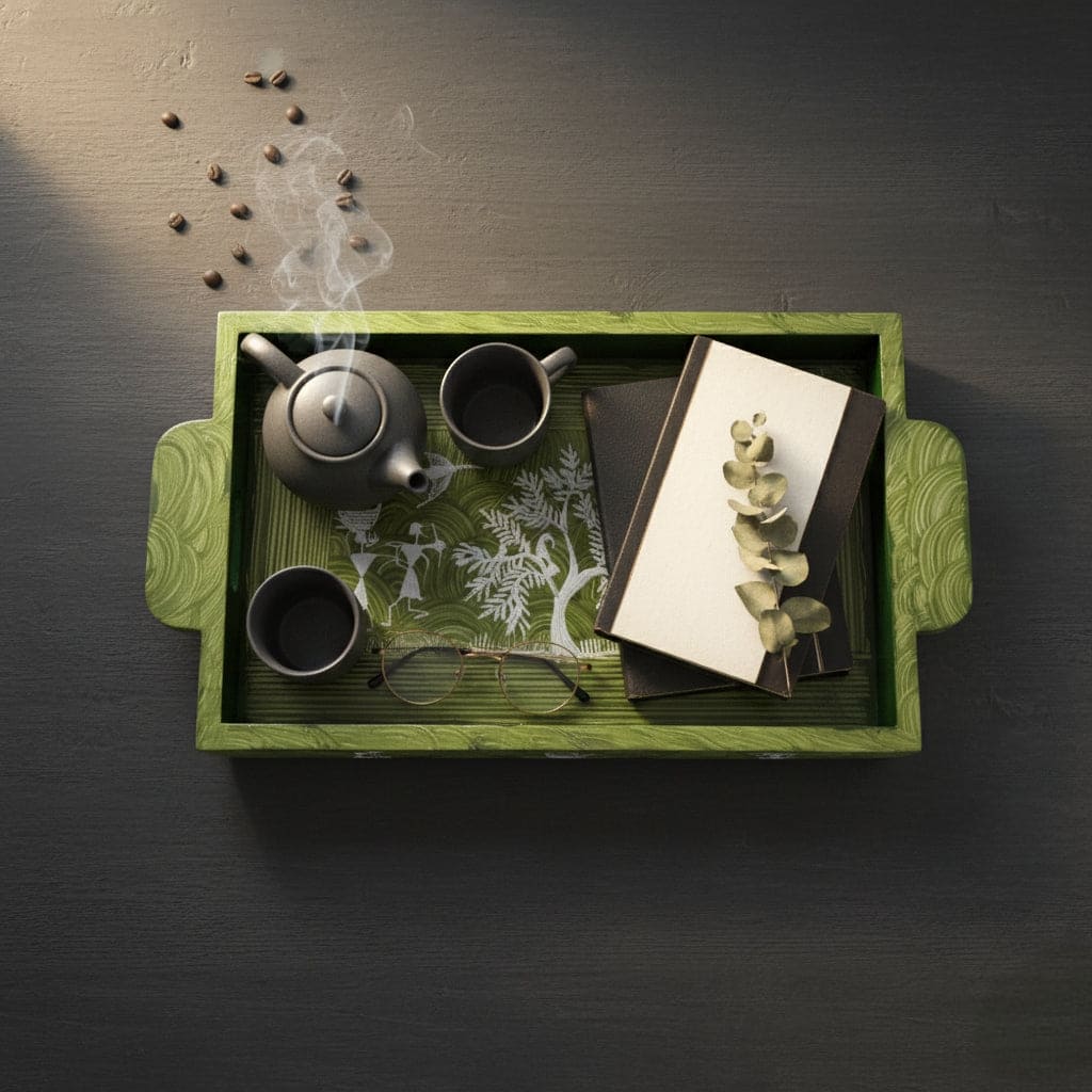 Handcrafted Wooden Tray with Warli Art(6*10)