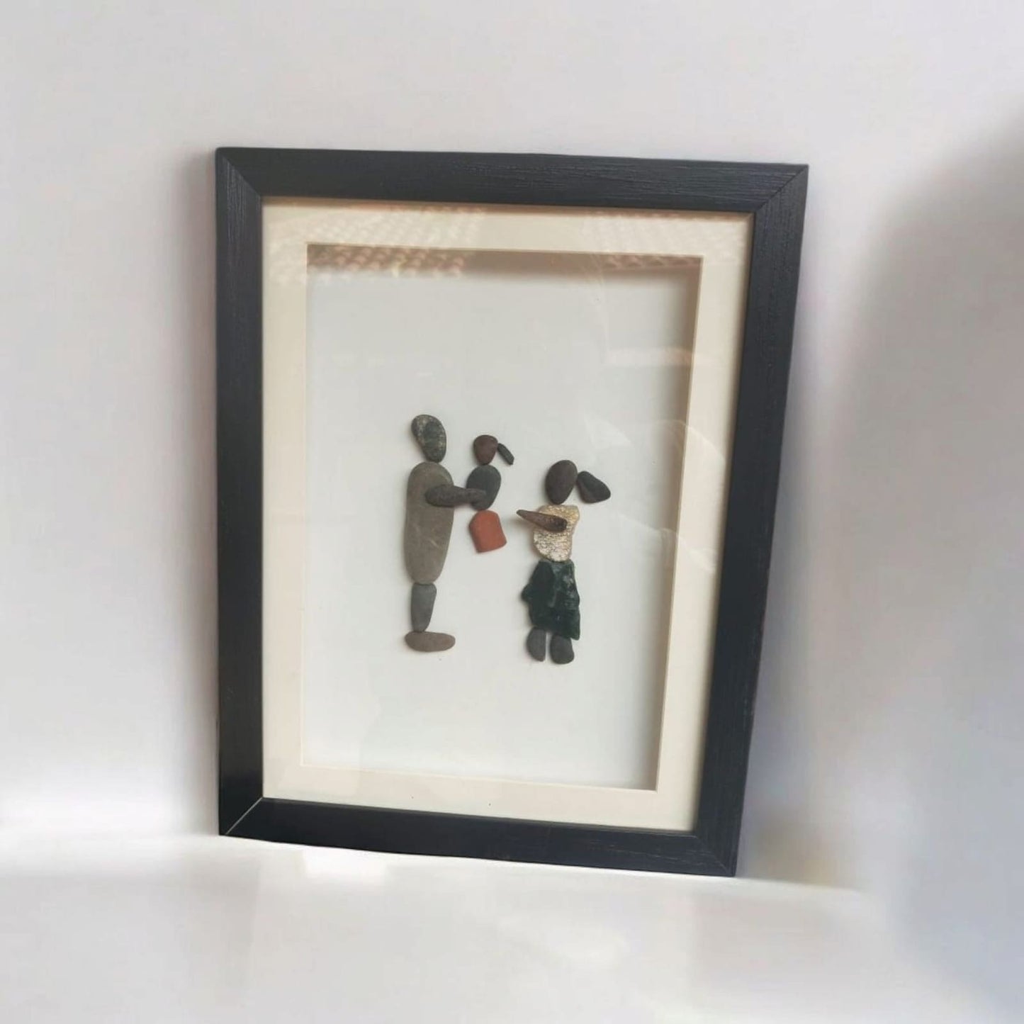Handcrafted Pebble Art Family Portrait by Prahalad Pawar - Unique 9x12 Wall Decor for Home