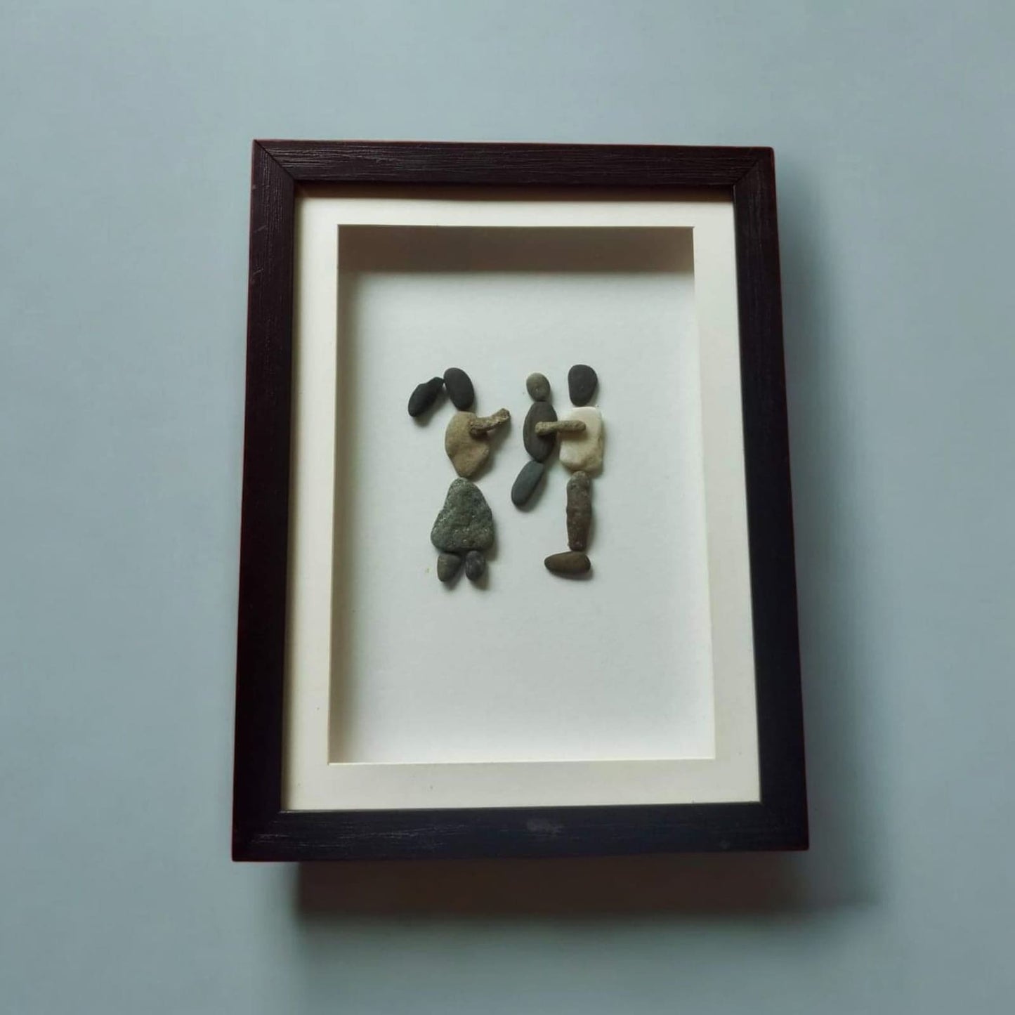 Handcrafted Pebble Art Sibling Bond by Prahalad Pawar - Unique 9x12 Wall Decor for Home