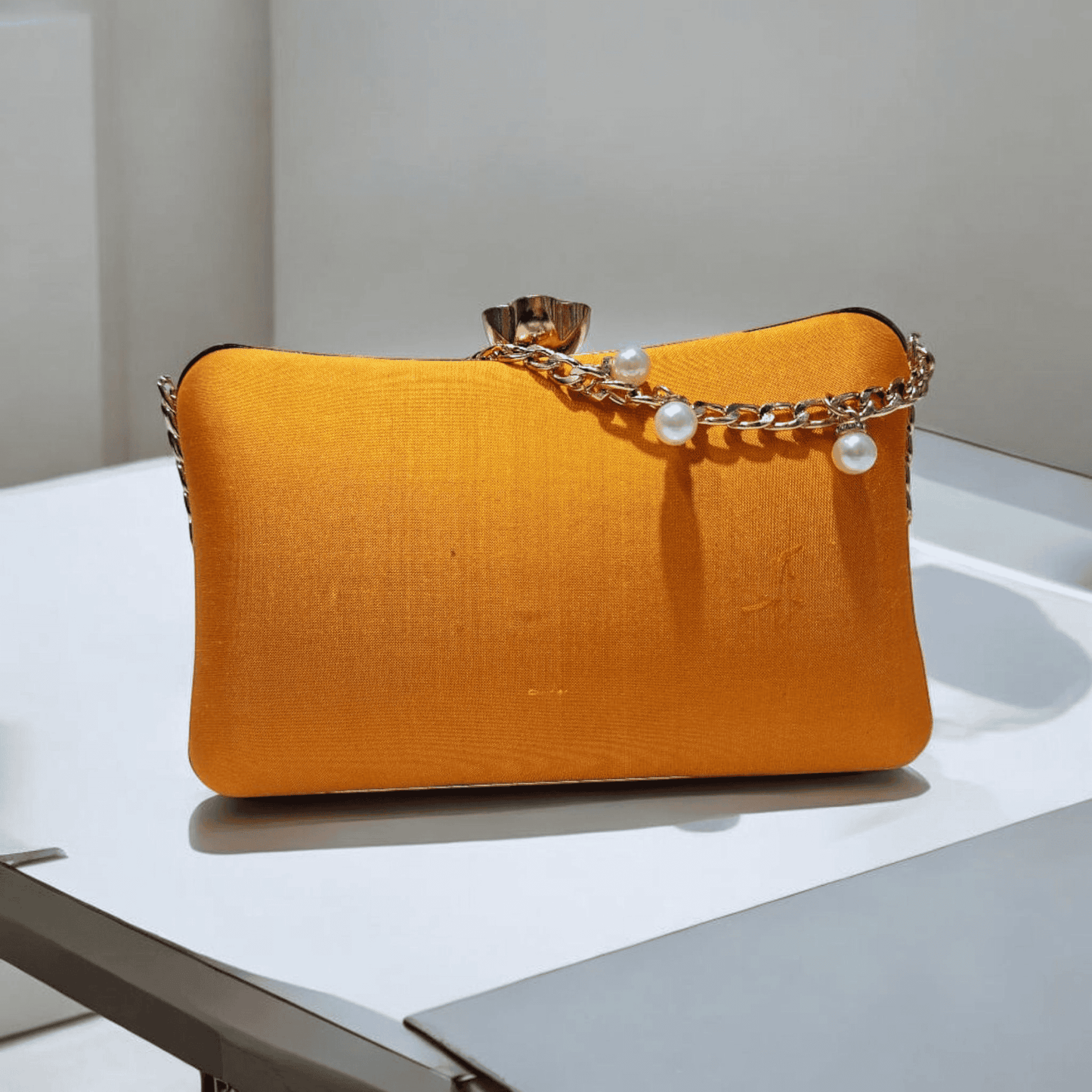 Mustard Yellow Handmade Peacock Pavilion Silk Clutch HandBag