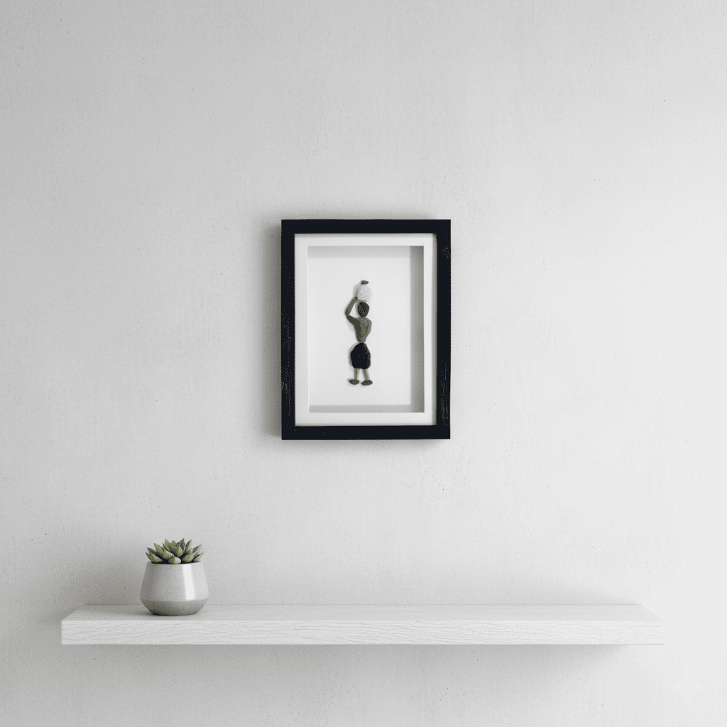 Premium Handcrafted Pebble Art Woman with Basket by Prahalad Pawar - Unique 9x12 Wall Decor for Home