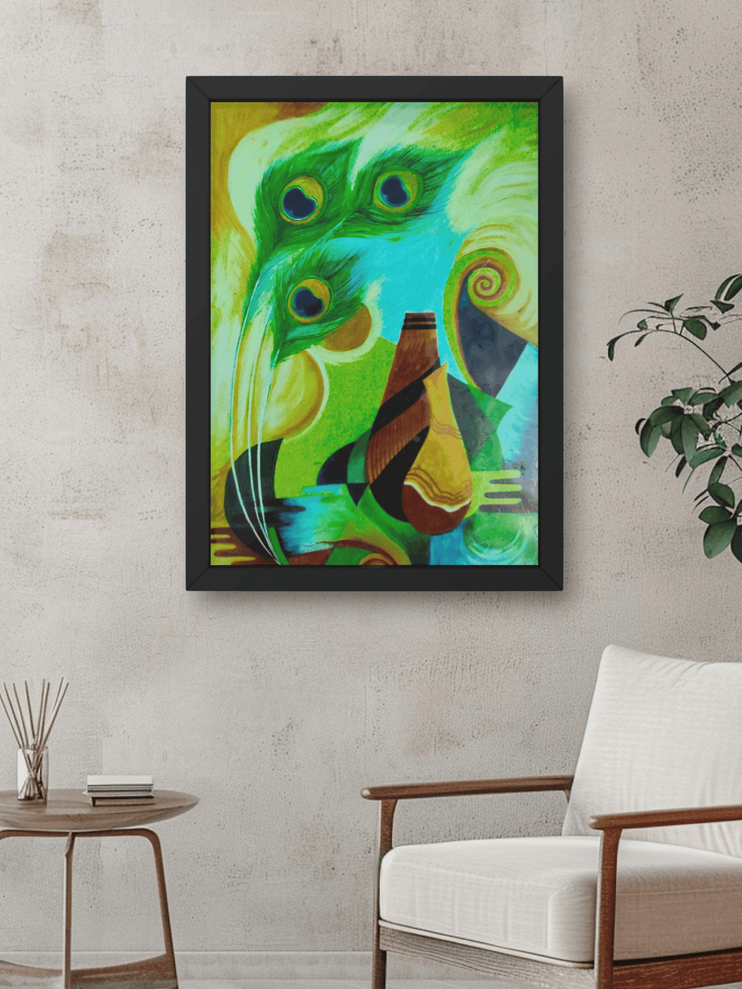 Premium Handmade Abstract Harmony with Peacock Feathers- Canvas Painting
