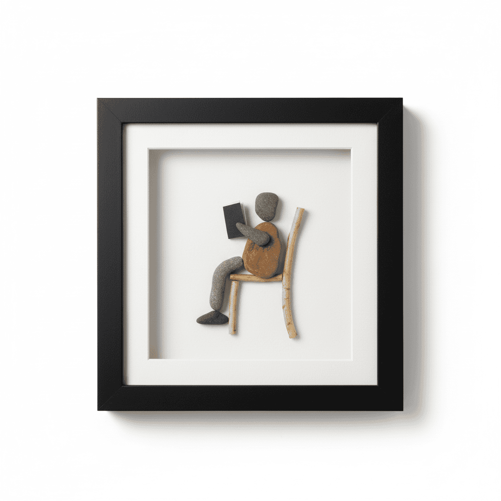 Premium Handcrafted Pebble Art Reading Figure by Prahalad Pawar - Unique 9x10 Wall Decor for Home
