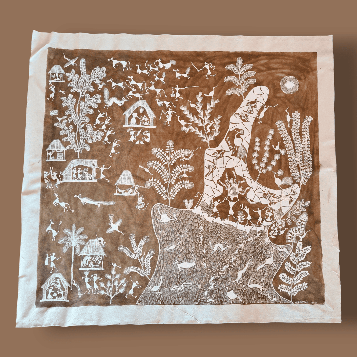 Handcrafted Warli Painting – Village Life and Nature(Without Frame)(44"*41")