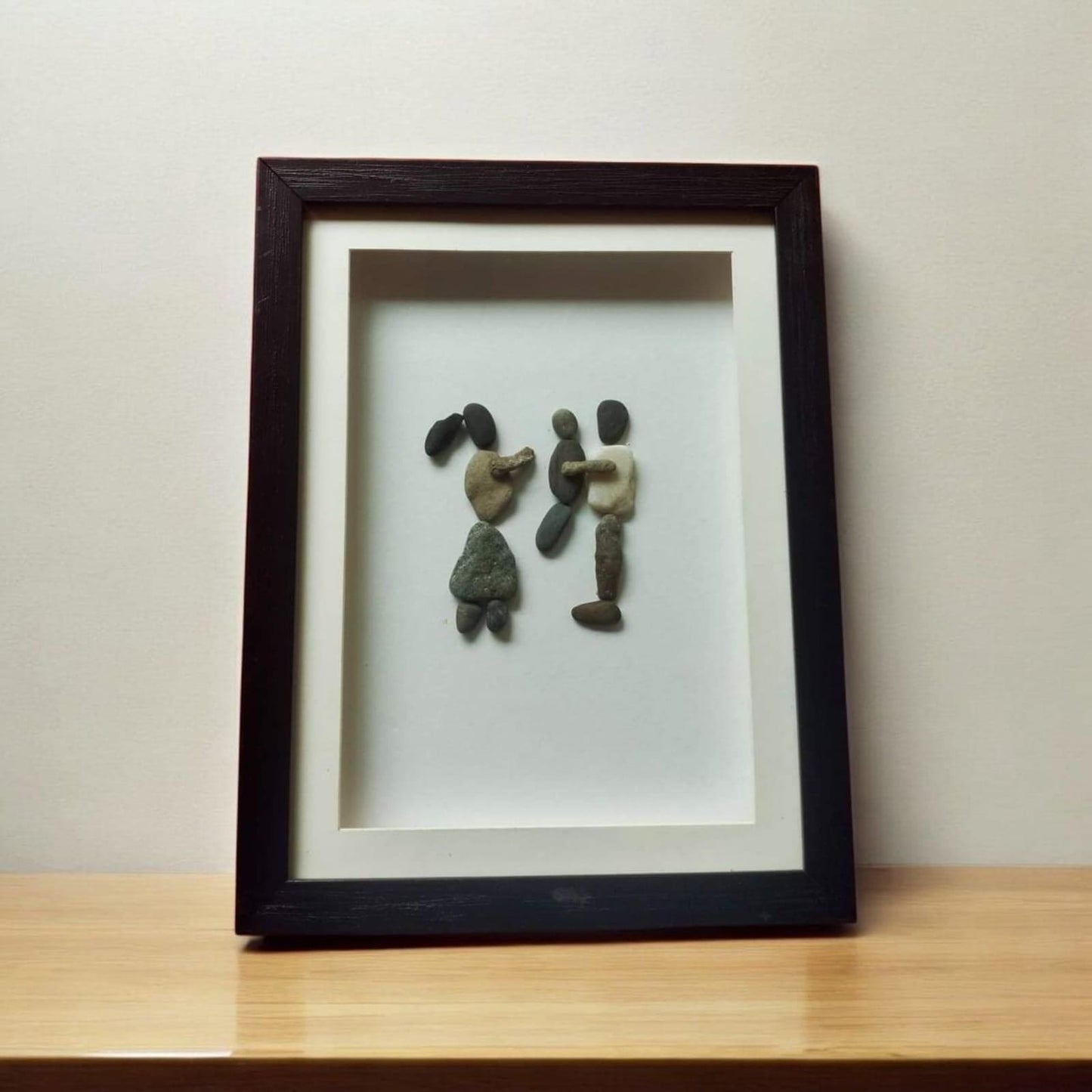 Handcrafted Pebble Art Sibling Bond by Prahalad Pawar - Unique 9x12 Wall Decor for Home