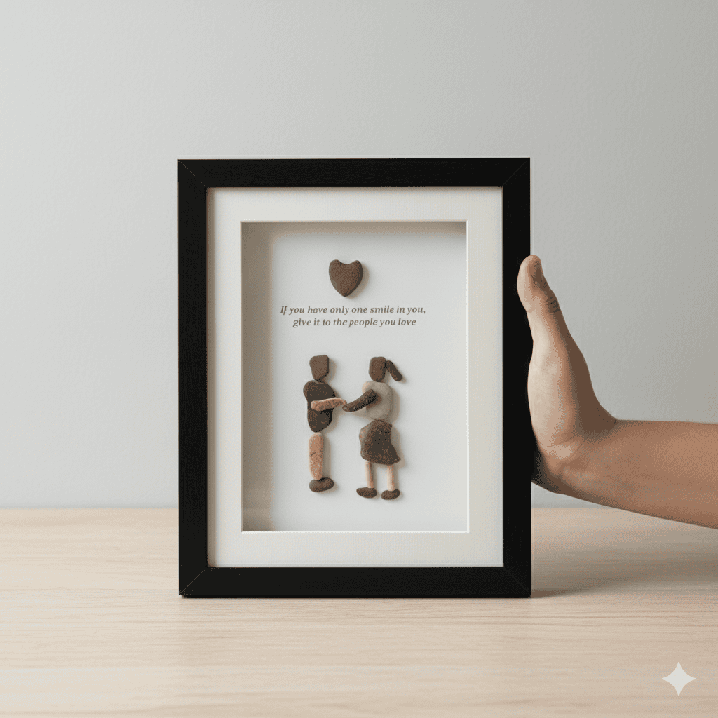Premium Handcrafted Pebble Art Couple with Love Quote by Prahalad Pawar - Unique 9x12 Wall Decor for Home