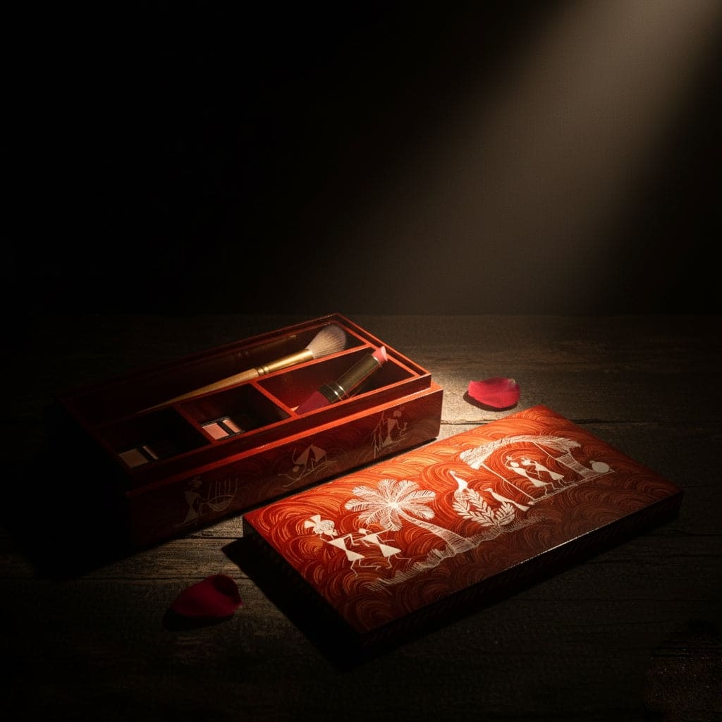 Handcrafted Wooden Jewelry Box with Warli Art(8.5*4.3*2.3)