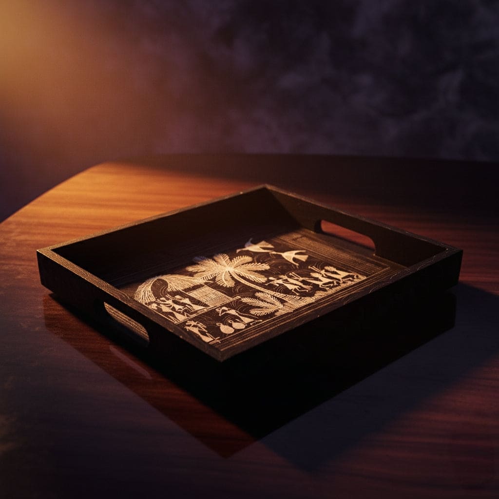 Handcrafted Wooden Tray with Warli Art(7*10)