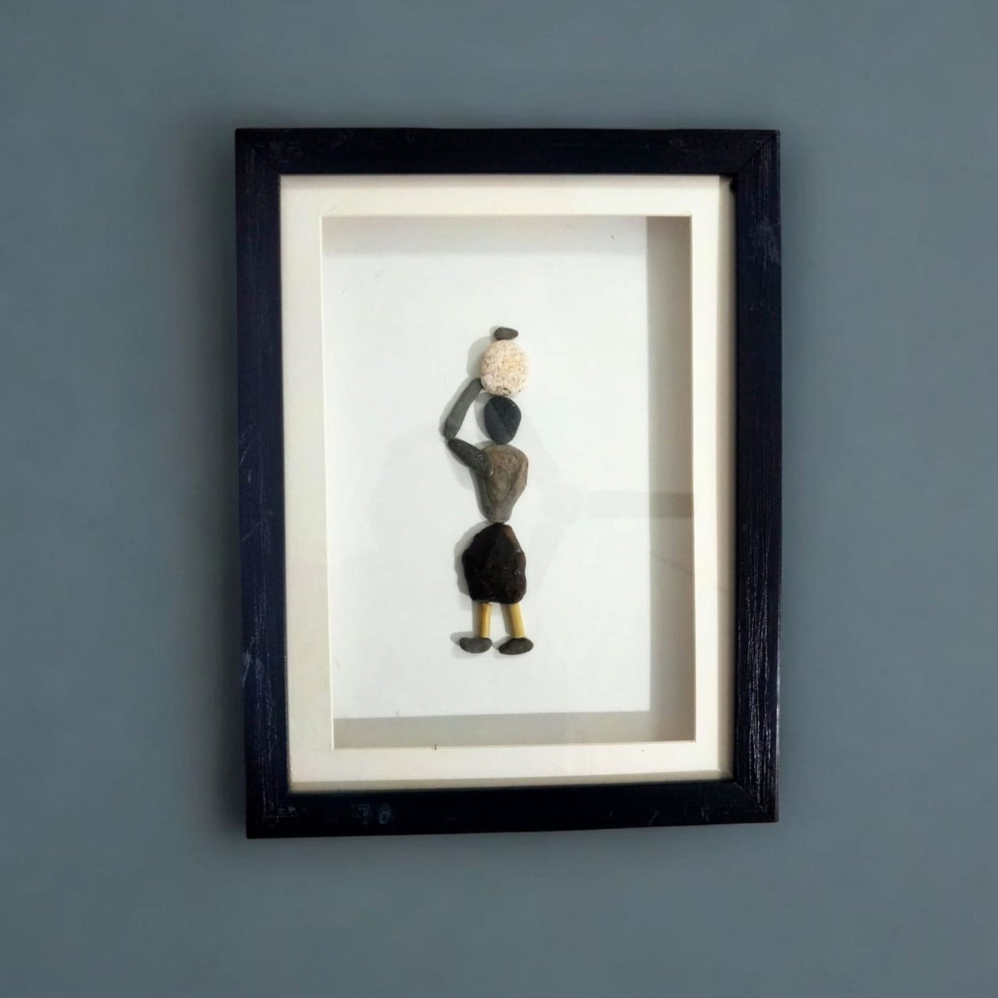 Handcrafted Pebble Art Woman with Basket by Prahalad Pawar - Unique 9x12 Wall Decor for Home
