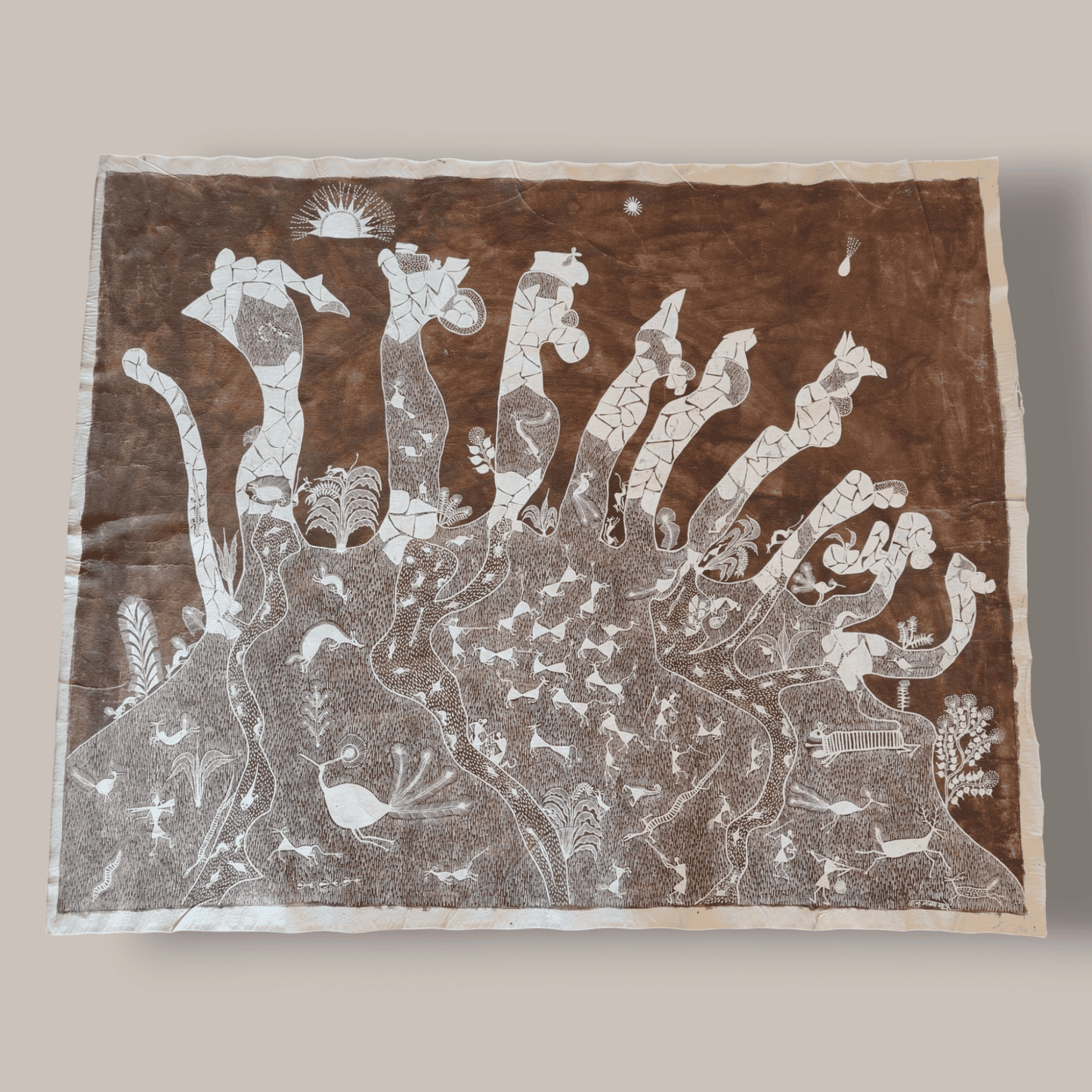 Handcrafted Warli Painting – Nature and Harmony Theme(Without Frame) (50" * 40" )