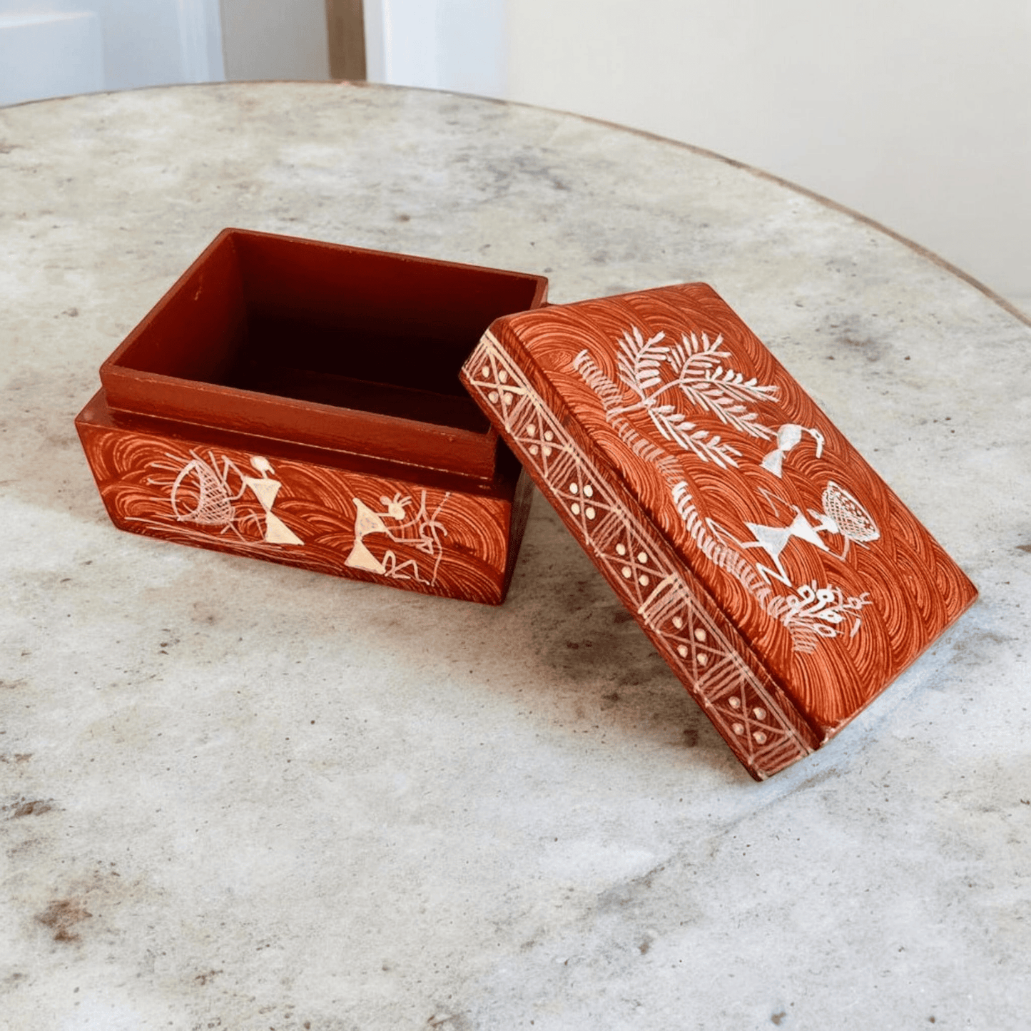 Handcrafted Wooden Gift Box with Warli Art (3*4*2)