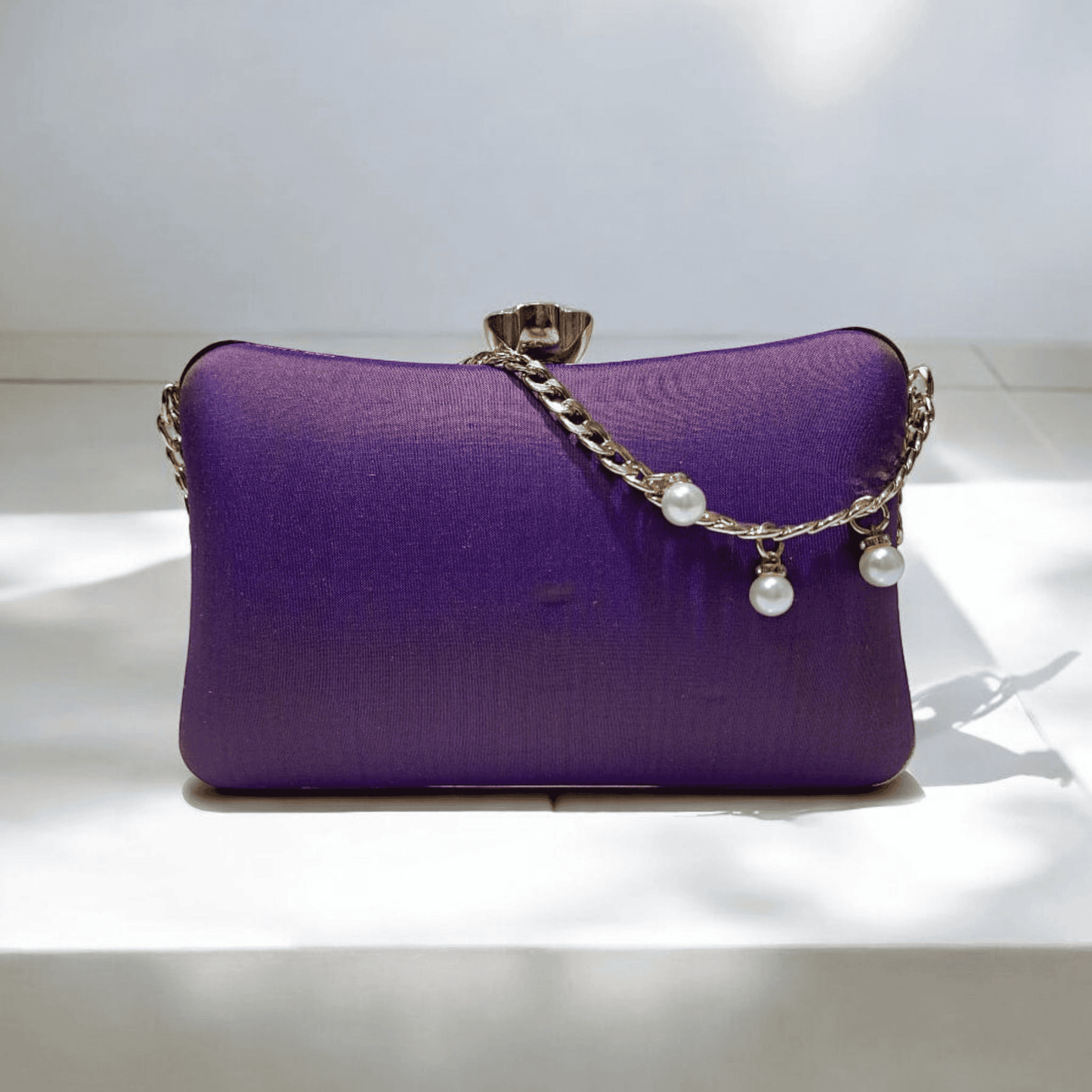 Handwoven Paithani Silk Clutch HandBag – Purple & Gold