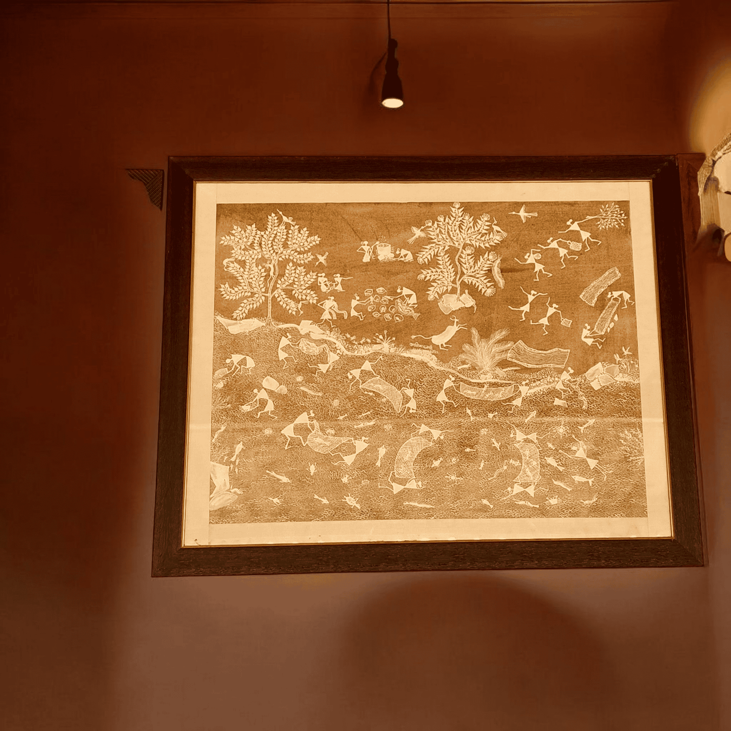 Fishing in Village River – A Traditional Warli Painting by Bharat Bhushan Awardee Balu Jivya Mashe (30"*24")