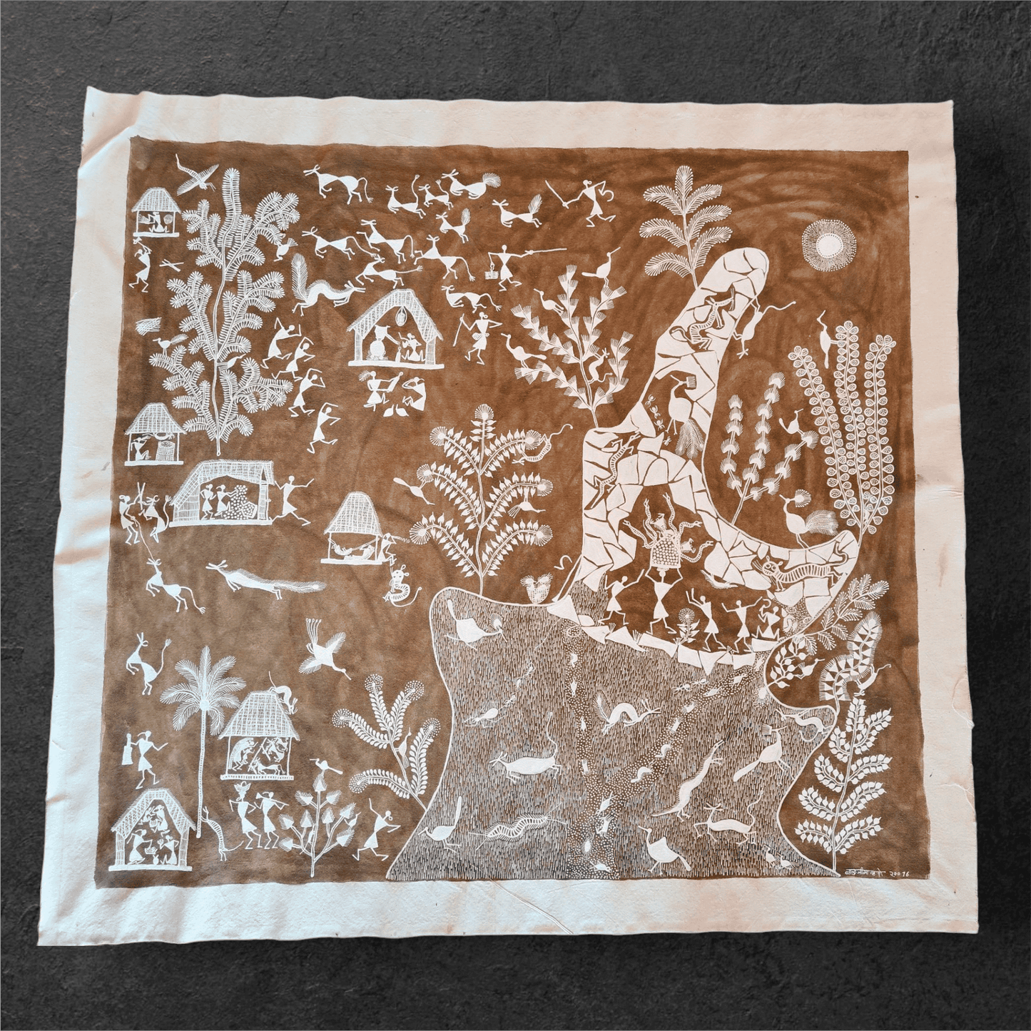 Handcrafted Warli Painting – Village Life and Nature(Without Frame)(44"*41")