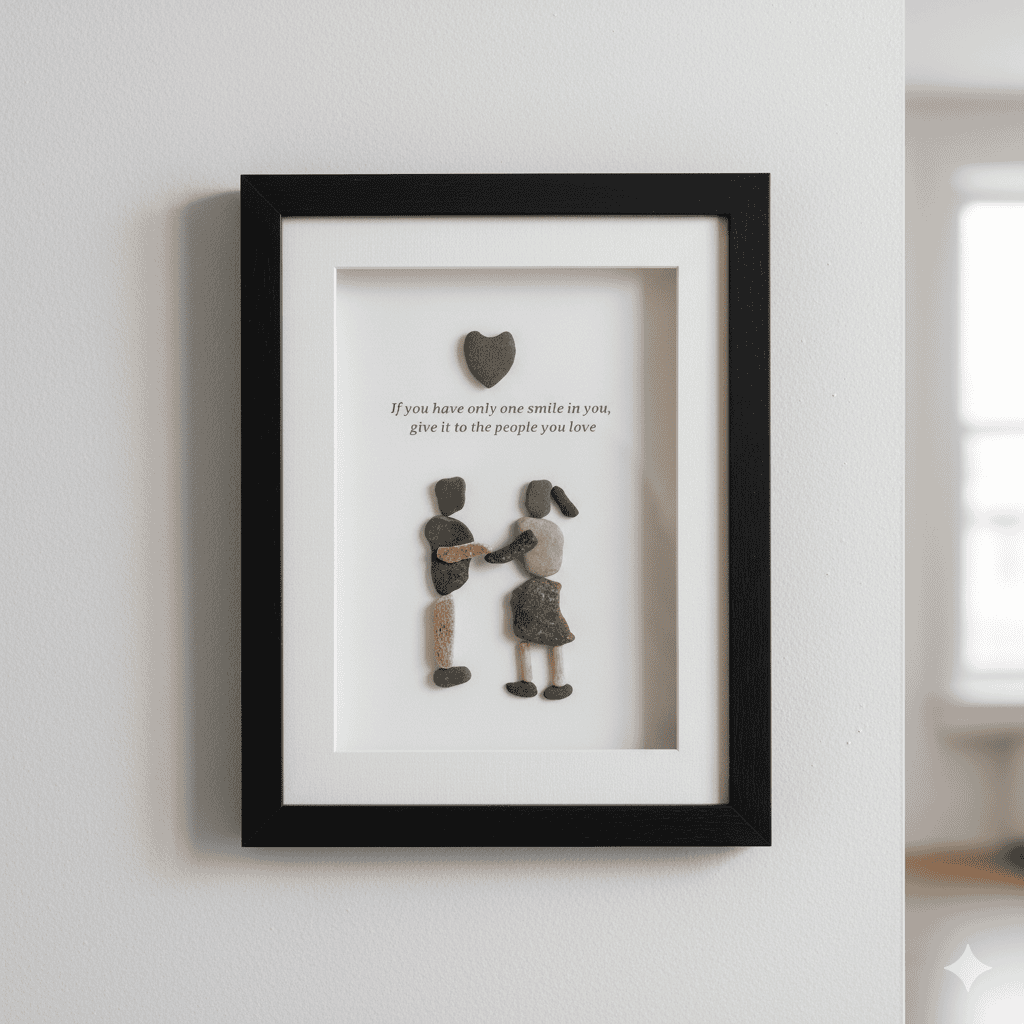 Premium Handcrafted Pebble Art Couple with Love Quote by Prahalad Pawar - Unique 9x12 Wall Decor for Home