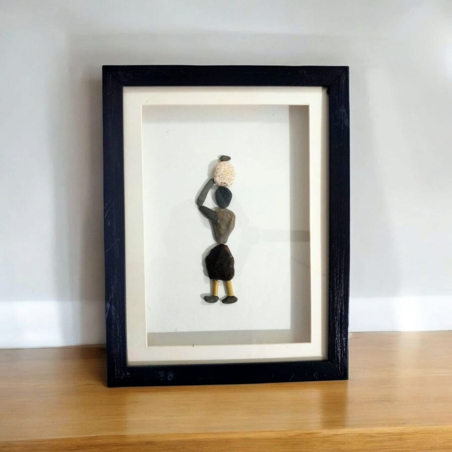 Handcrafted Pebble Art Woman with Basket by Prahalad Pawar - Unique 9x12 Wall Decor for Home