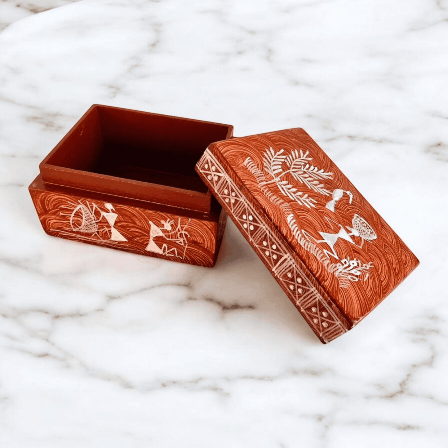 Handcrafted Wooden Gift Box with Warli Art (3*4*2)