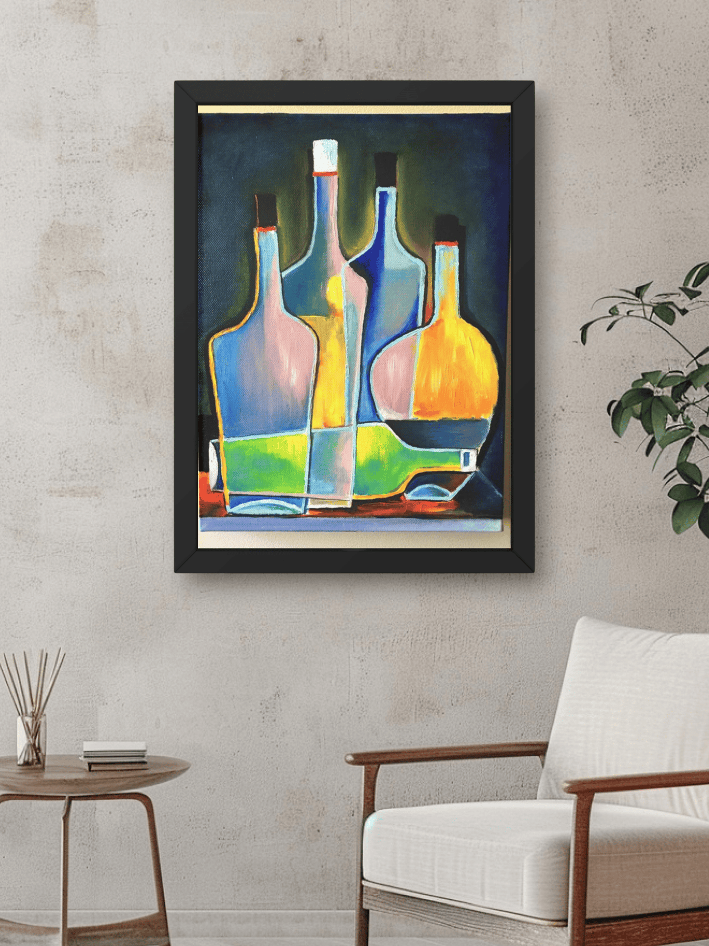 Abstract Bottles in Vibrant Colors- Premium Handmade Canvas Painting