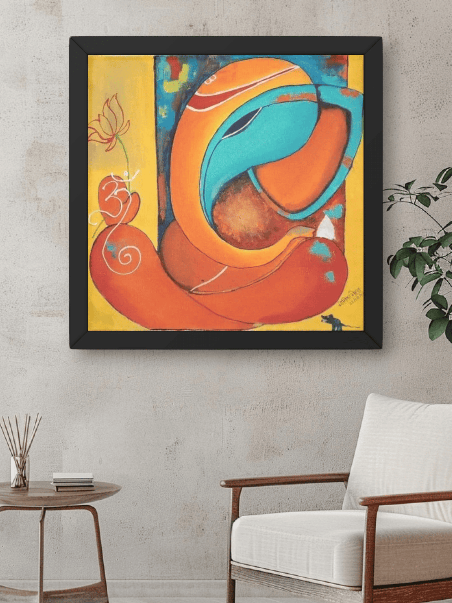 Lord Ganesha Abstract Wall Art -Premium Handmade Canvas Painting