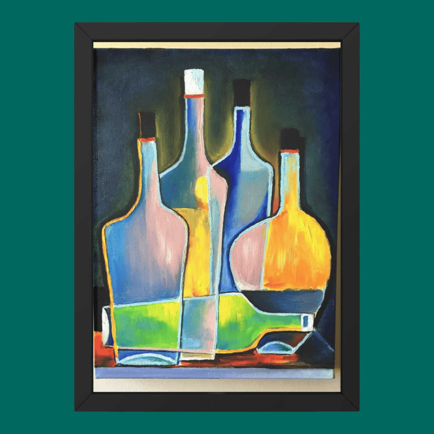 Abstract Bottles in Vibrant Colors- Premium Handmade Canvas Painting