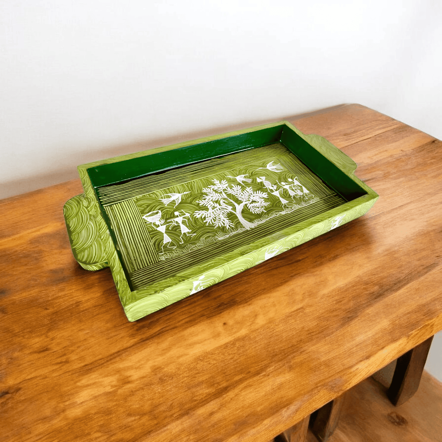 Handcrafted Wooden Tray with Warli Art(6*10)