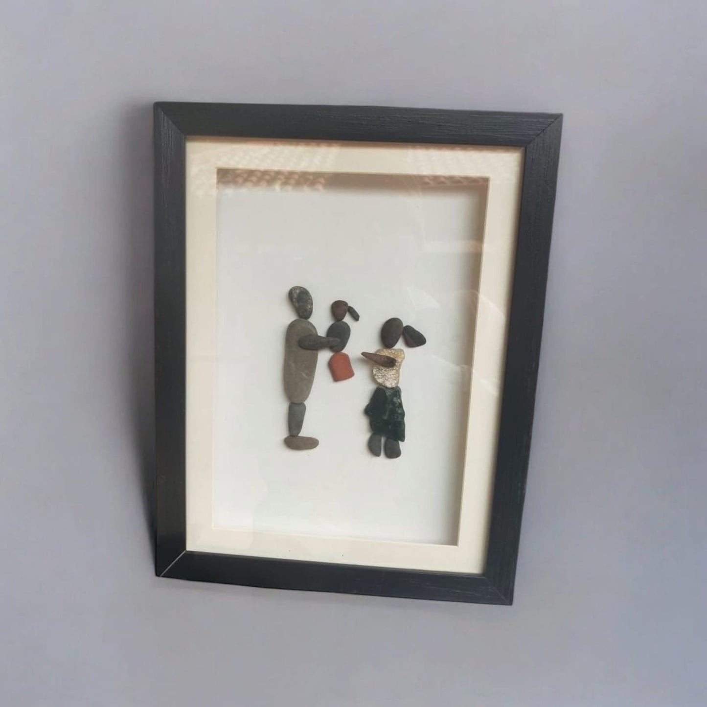 Handcrafted Pebble Art Family Portrait by Prahalad Pawar - Unique 9x12 Wall Decor for Home