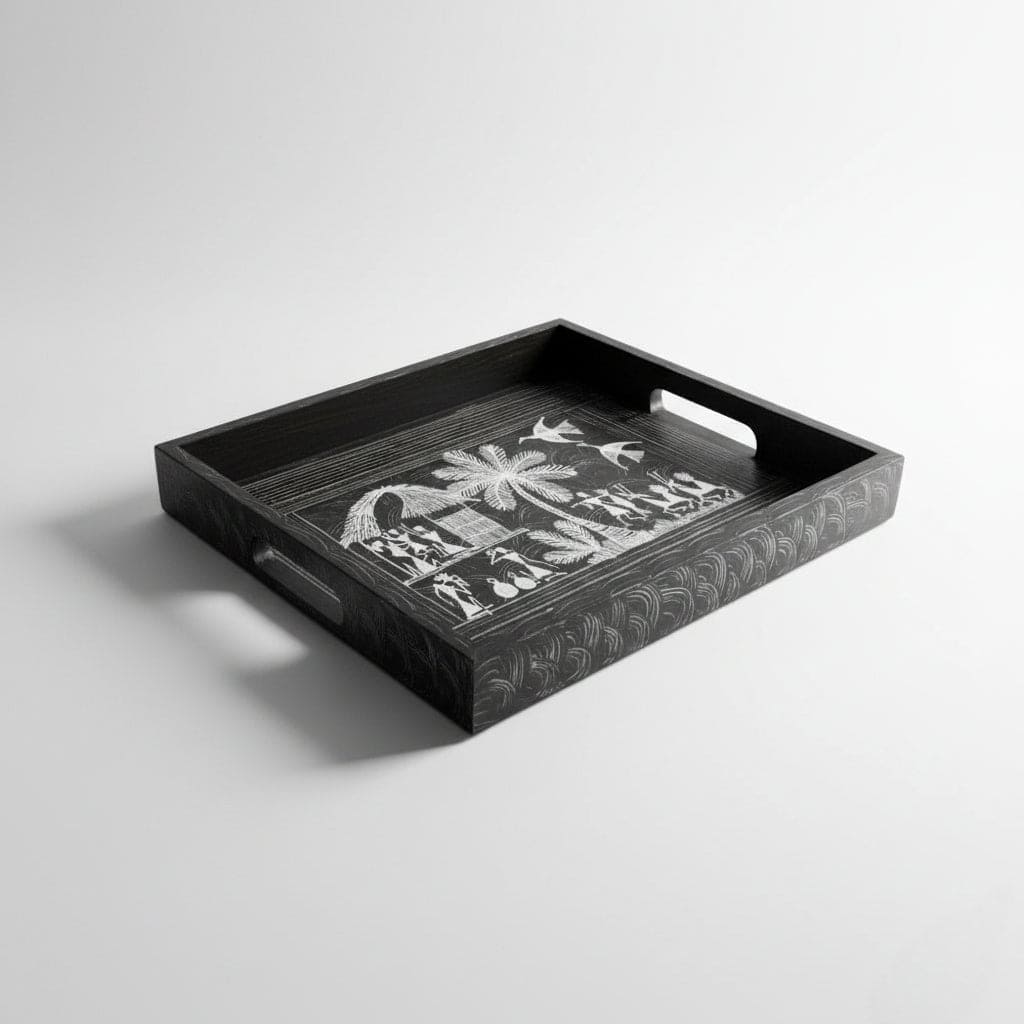 Handcrafted Wooden Tray with Warli Art(7*10)