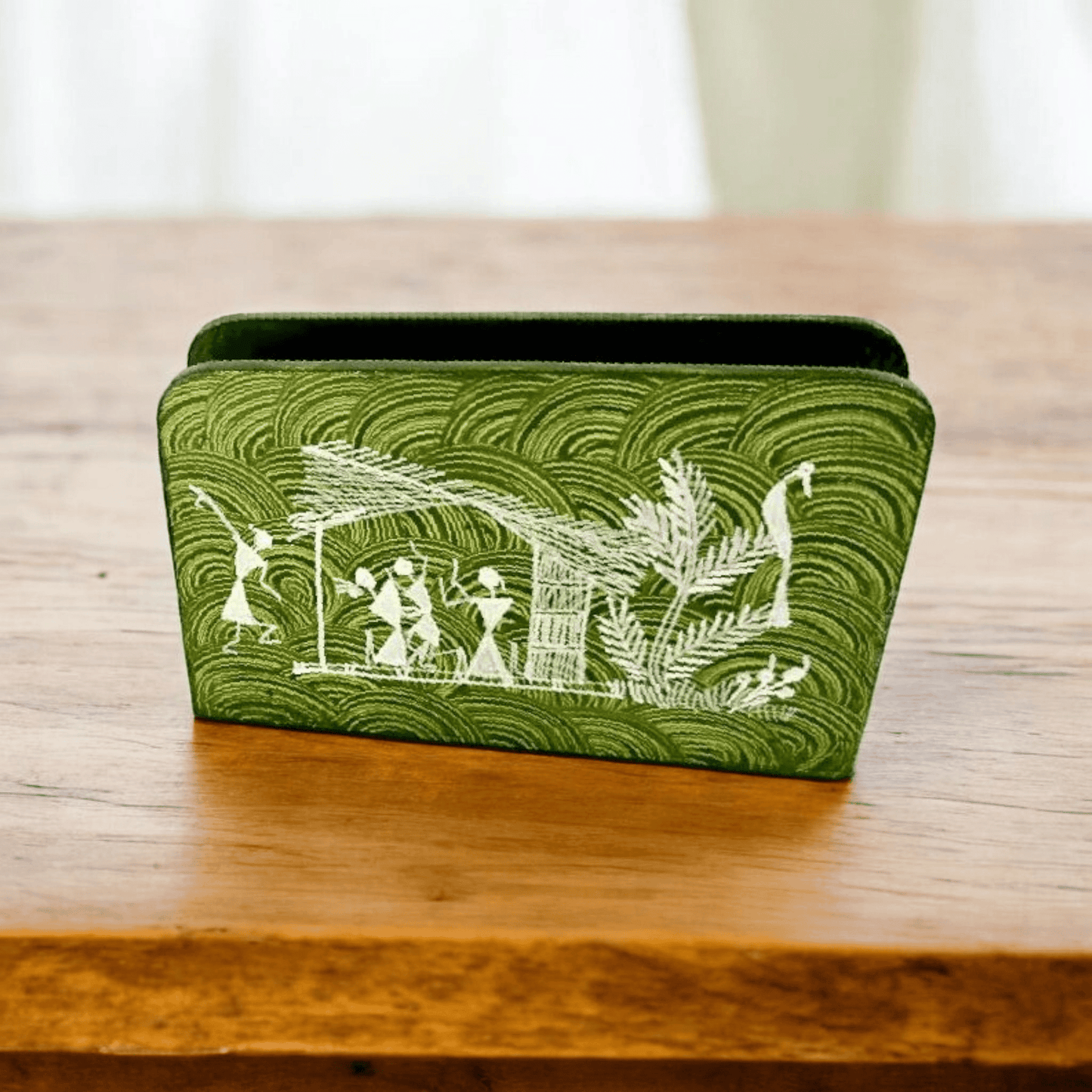 Handcrafted wooden napkin holder with Warli art (6*1*4)