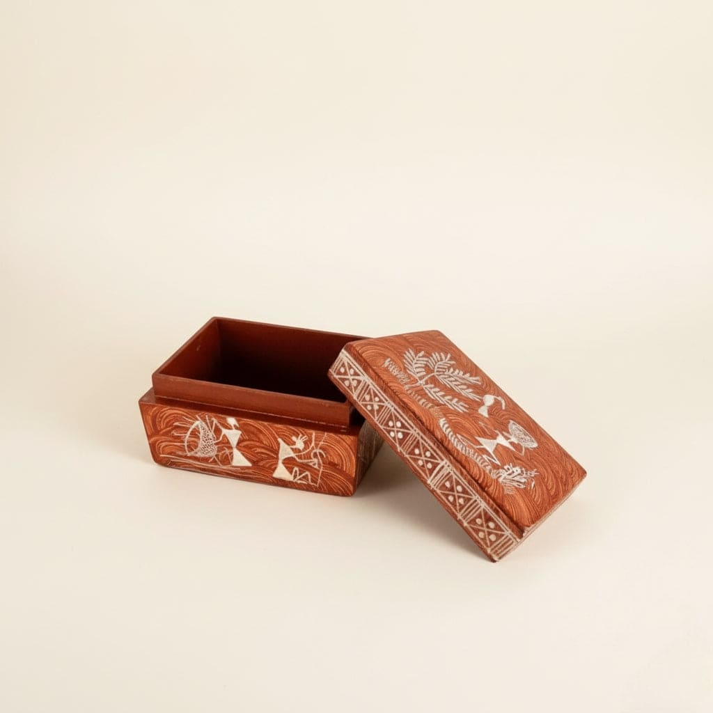 Handcrafted Wooden Gift Box with Warli Art (3*4*2)