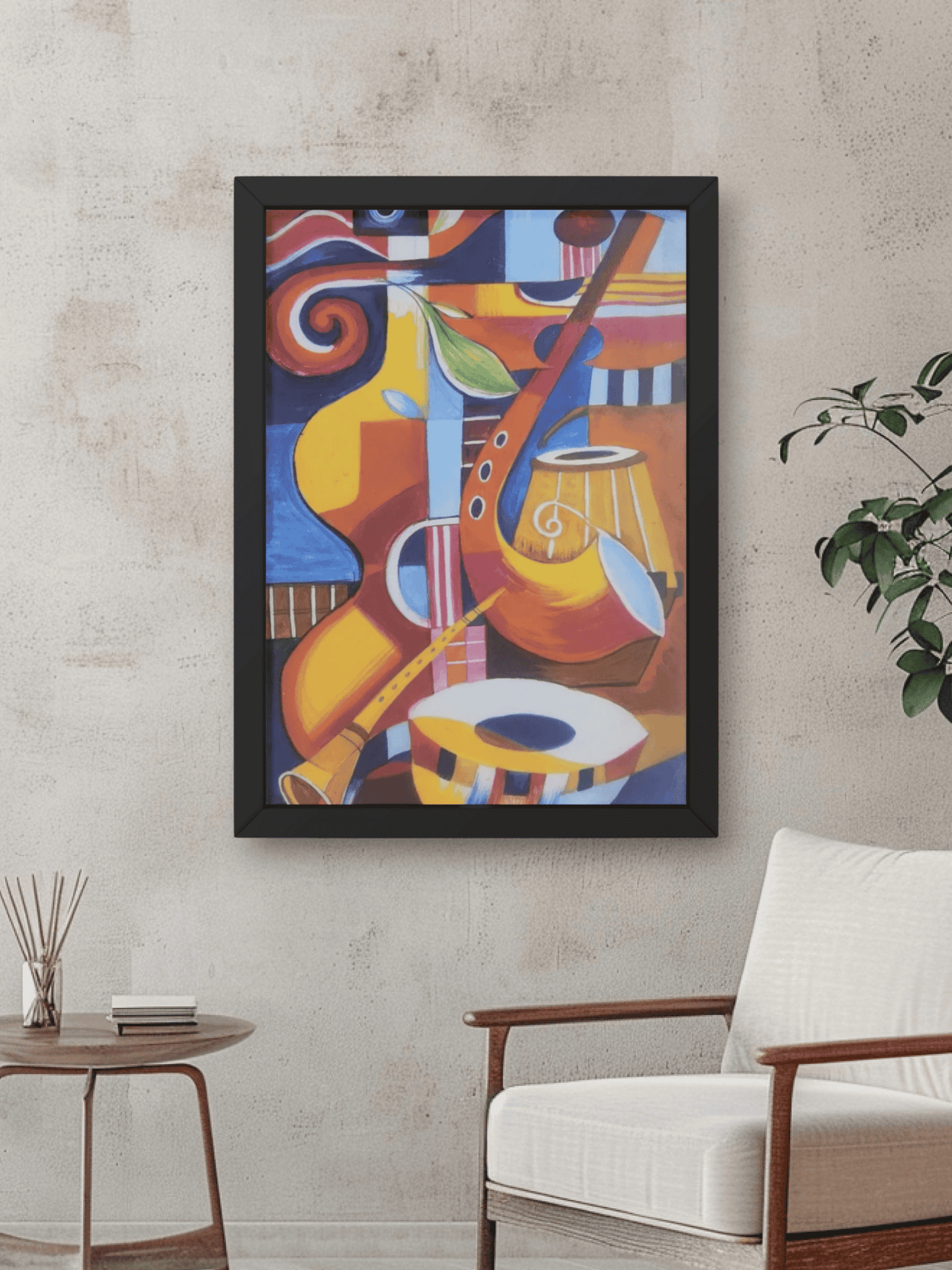 Musical Instrument Abstract Framed Wall Art - Premium Handmade Canvas Painting